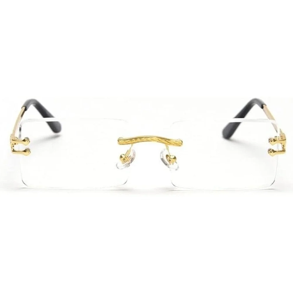 Rimless‎ Rectangle Gold Frame Clear Lens Fashion Sunglasses Hip Hop Eyeglasses